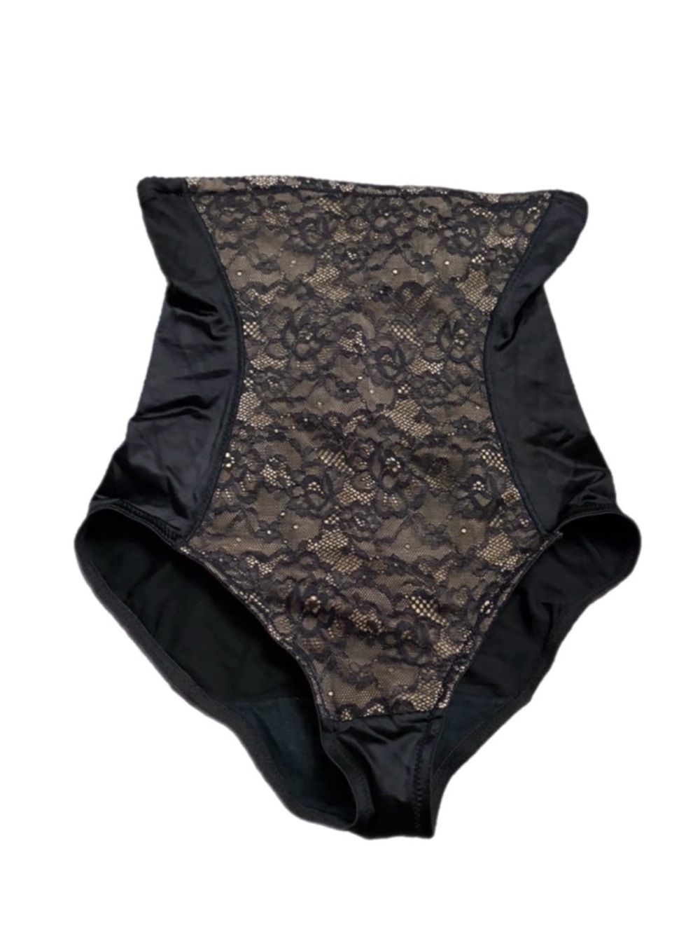 90s European Vintage Be Chic Lace Shaper Cupless Bodysuit Black/Tan Size Medium
